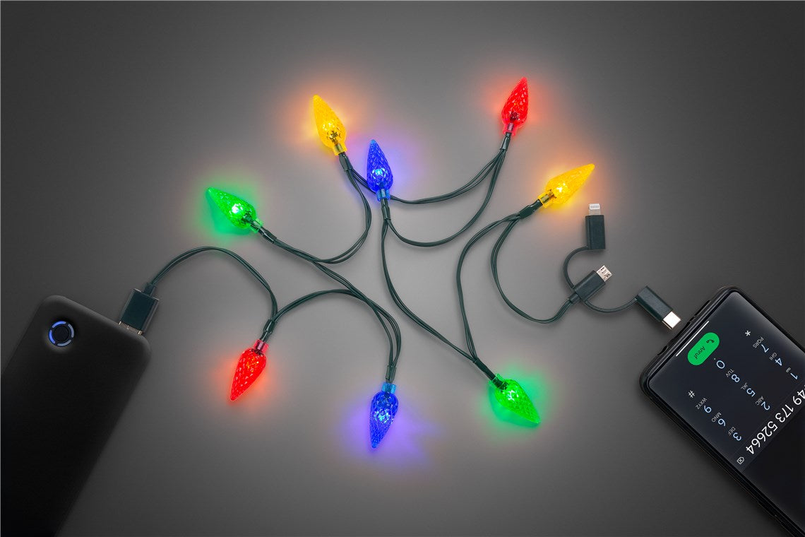 Goobay Smartphone-USB-Ladekabel mit LED-Leuchten - mit 8 bunten Leuchten, lädt gängige Android-Smartphones, iPhones, USB-C™- und Micro-USB-Geräte