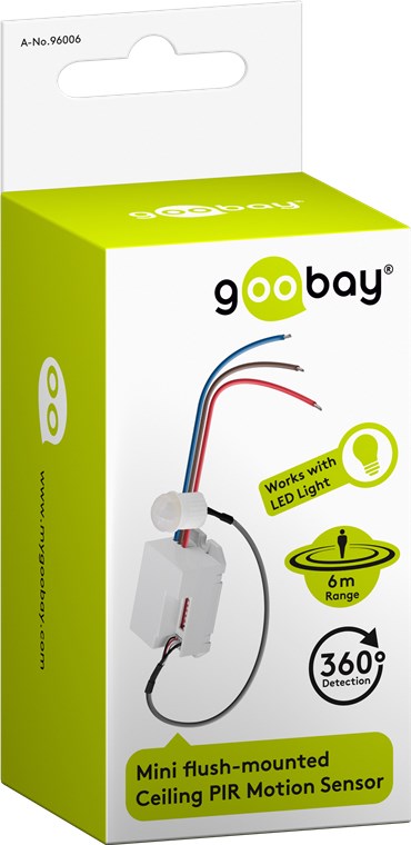 Goobay Infrarot Bewegungsmelder zur Unterputz-Deckenmontage, 360° Erfassung, 6 m Reichweite, für Innen (IP20), LED-geeignet