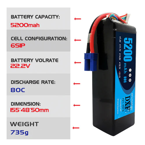 DXF 6S 5200mAh 22,2V 80C Soft Case EC5 Lipo Akku