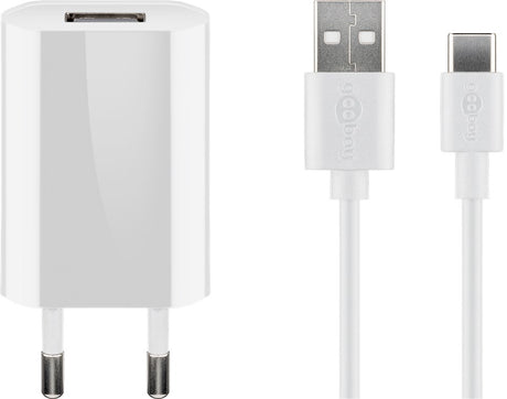 Goobay USB-C™ Ladeset 1 A - Netzteil mit Type-C™ Kabel 1m (weiß)