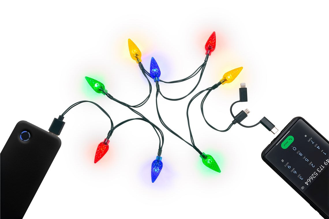 Goobay Smartphone-USB-Ladekabel mit LED-Leuchten - mit 8 bunten Leuchten, lädt gängige Android-Smartphones, iPhones, USB-C™- und Micro-USB-Geräte