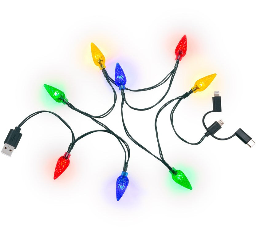Goobay Smartphone-USB-Ladekabel mit LED-Leuchten - mit 8 bunten Leuchten, lädt gängige Android-Smartphones, iPhones, USB-C™- und Micro-USB-Geräte