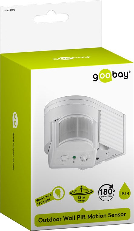 Goobay Infrarot Bewegungsmelder zur Aufputz-Wandmontage, 180° Erfassung, 12 m Reichweite, für Außen (IP44), LED-geeignet
