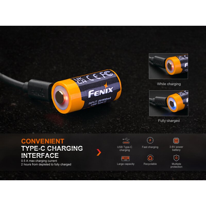 Fenix 16340 (R123A) 800mAh 3,7V ARB-L16-800UP Li-Ion Akku USB-C