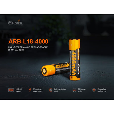 Fenix 18650 Li-Ion-Akku 4000mAh, 3,6V - 3,7V ARB-L18-4000 (Pluspol erhöht, geschützt)