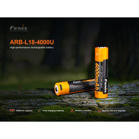 Fenix 18650 Li-Ion-Akku 4000mAh USB-C, 3,6V - 3,7V ARB-L18-4000U (Pluspol erhöht, geschützt)