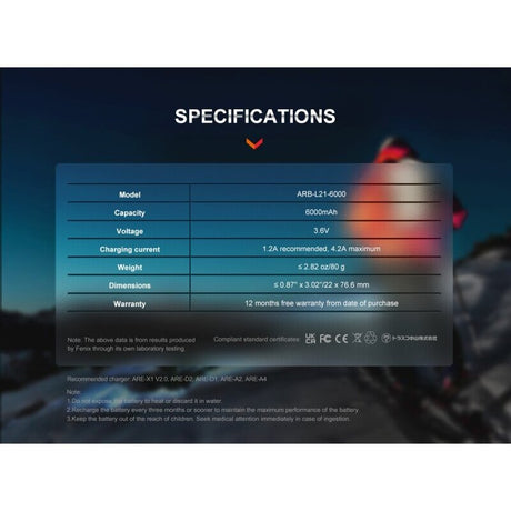 Fenix 21700 Li-Ion-Akku 6000mAh, 3,6V - 3,7V ARB-L21-6000 (Pluspol erhöht, geschützt)