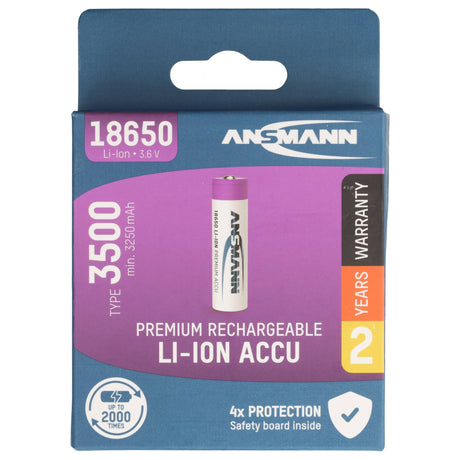 Ansmann Li-Ion Akku 18650 3,6 Volt 3500mAh, 12,6Wh, 70x18,5mm,geschützter Akku Sicherheitsbeschaltung