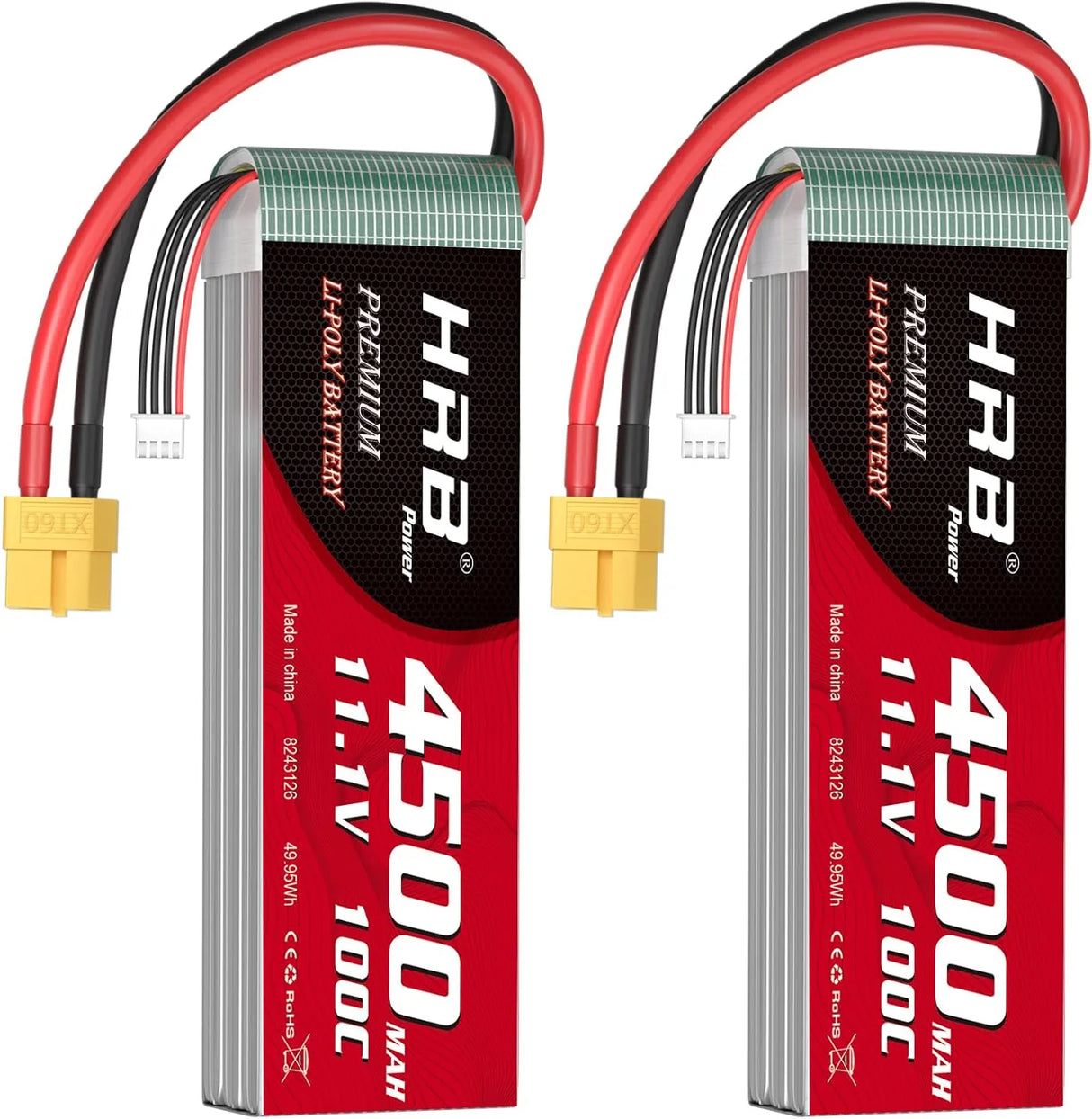 HRB 3S 11,1V 4500mAh 100C LiPo Akku mit XT60 Stecker (2 St.)