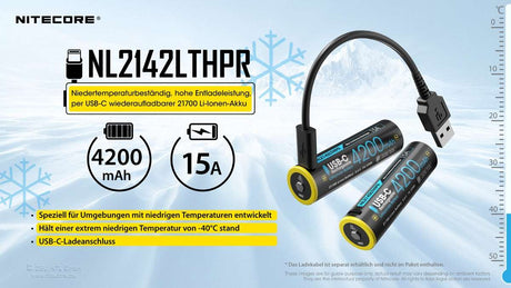 Nitecore Li-Ion Akku Typ 21700 - 4200mAh LTHPR, Low Temperature, USB ladbar