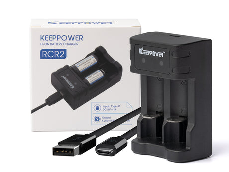 Keeppower RCR2 Ladegerät für RCR2 RCR123A 16340 18350 3,6V - 3,7V Li-Ionen Akkus