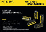 Nitecore 18350 IMR 3,7V 700mAh erhöhter Pluspol ungeschützt Li-Ion Akku