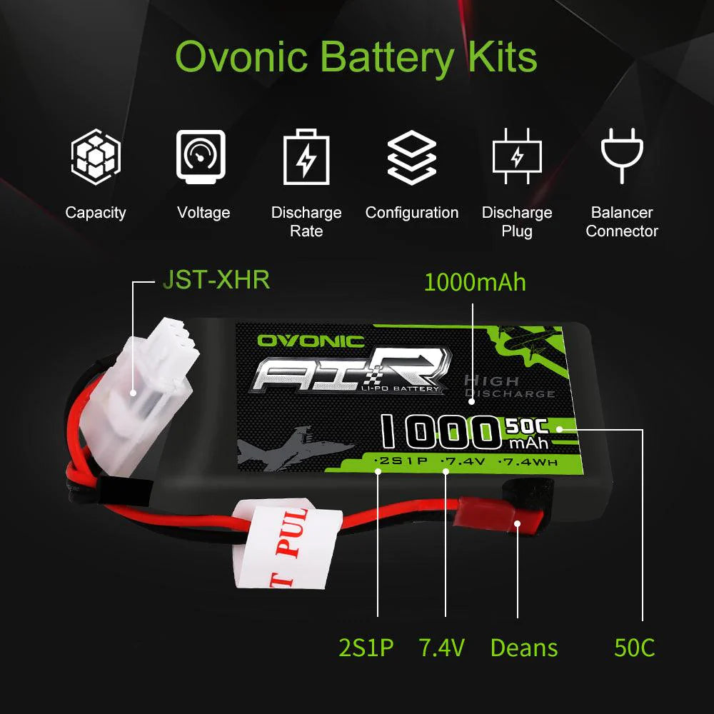 Ovonic Air 2S 1000mAh 50C 7,4V JST Lipo Akku (2 Stück)