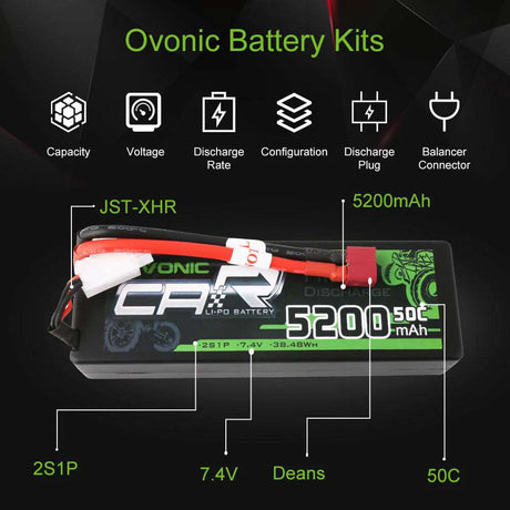 Ovonic Car 2S 5200mAh 50C 7,4V Hard Case LiPo mit Deans-Stecker (4 St.)
