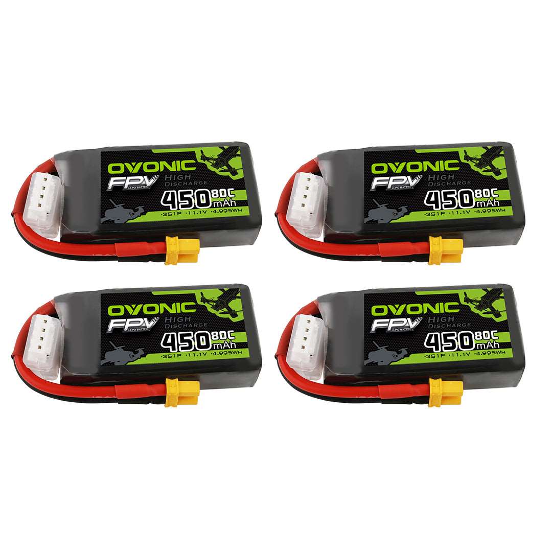 Ovonic FPV 3S 450mah 11,1V 80C XT30 FPV Lipo Akku (4 Stück)