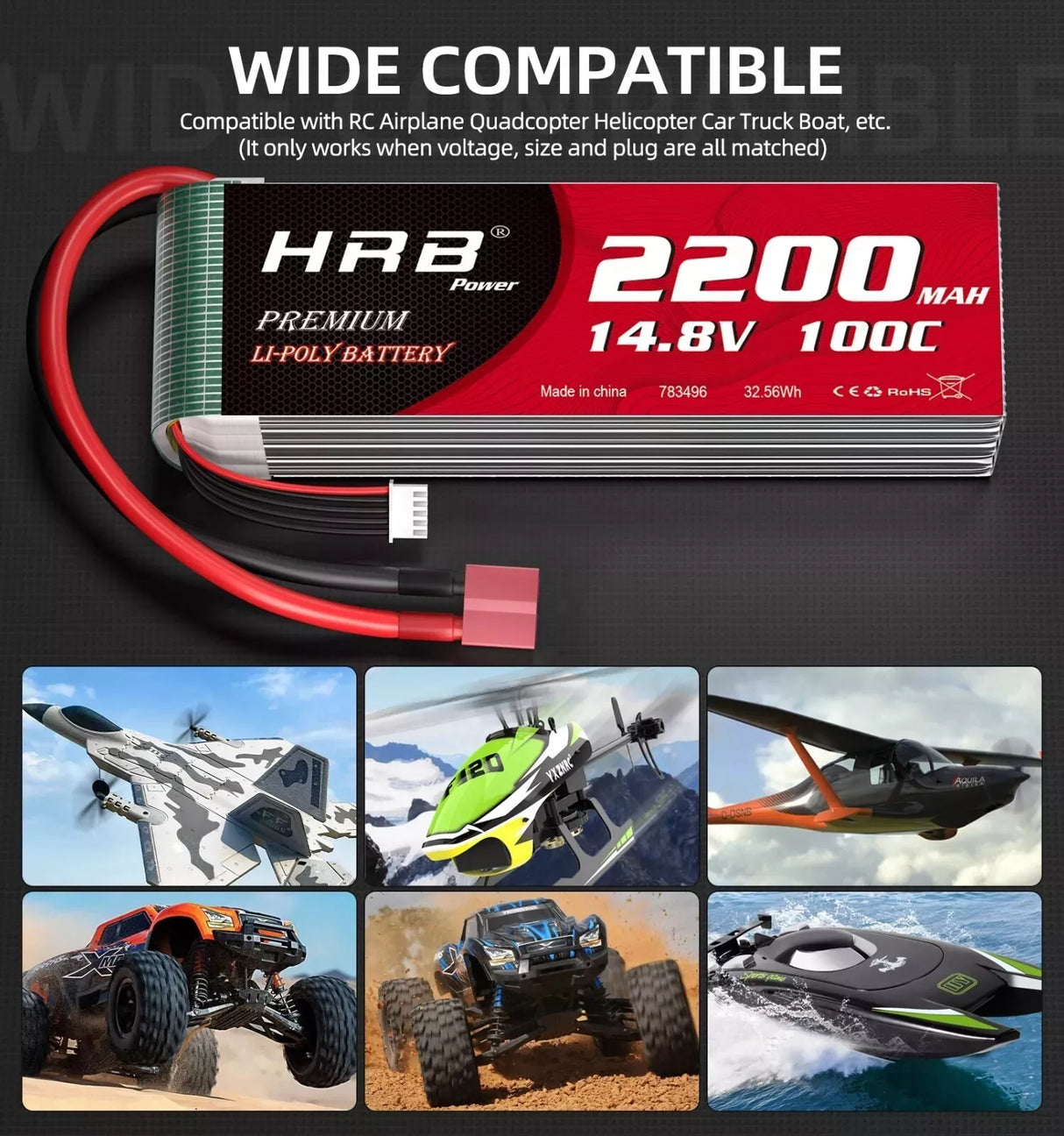 HRB 4S 2200mAh 14,8V 100C LiPo-Akku mit Deans T-Stecker ( 2 St.)