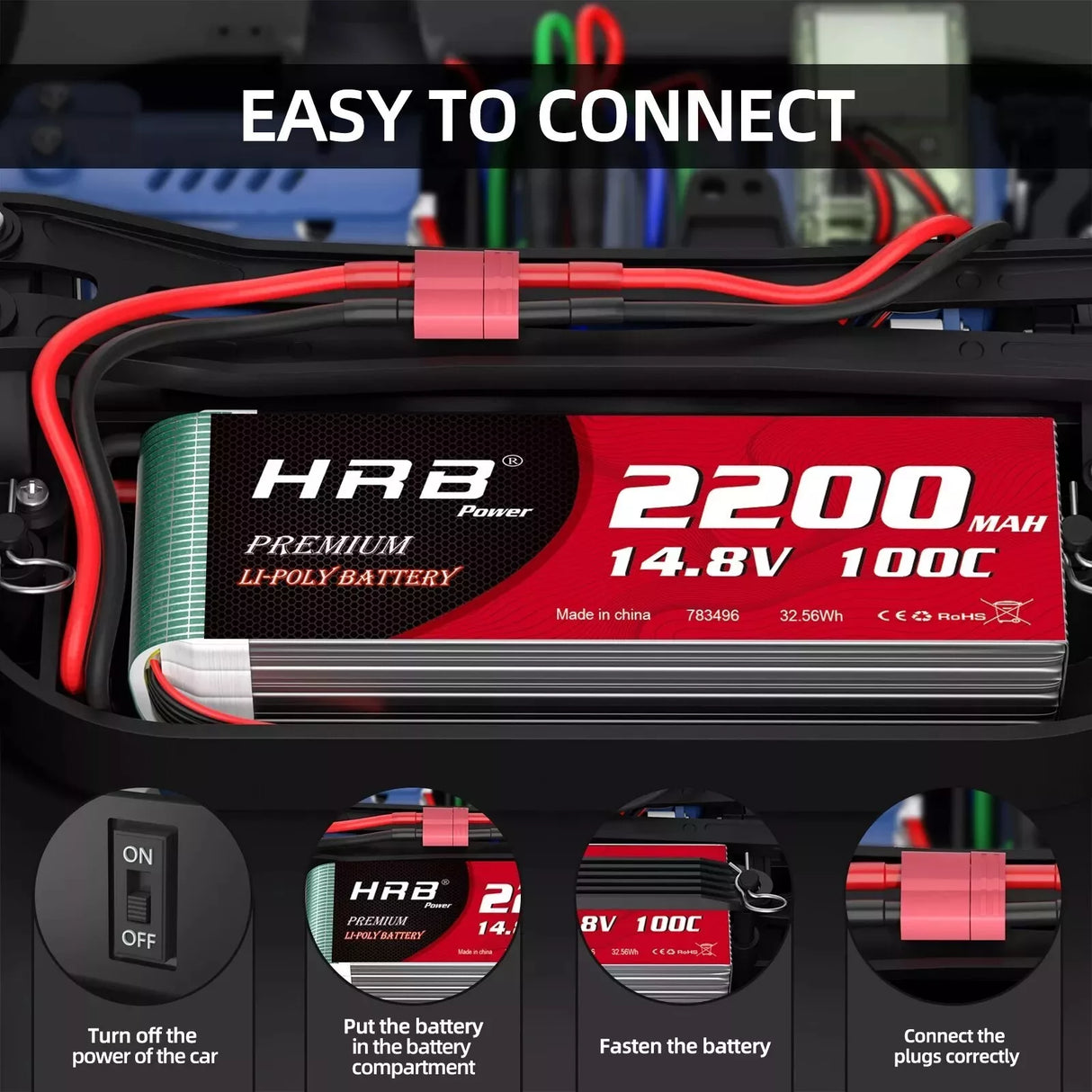 HRB 4S 2200mAh 14,8V 100C LiPo-Akku mit Deans T-Stecker ( 2 St.)
