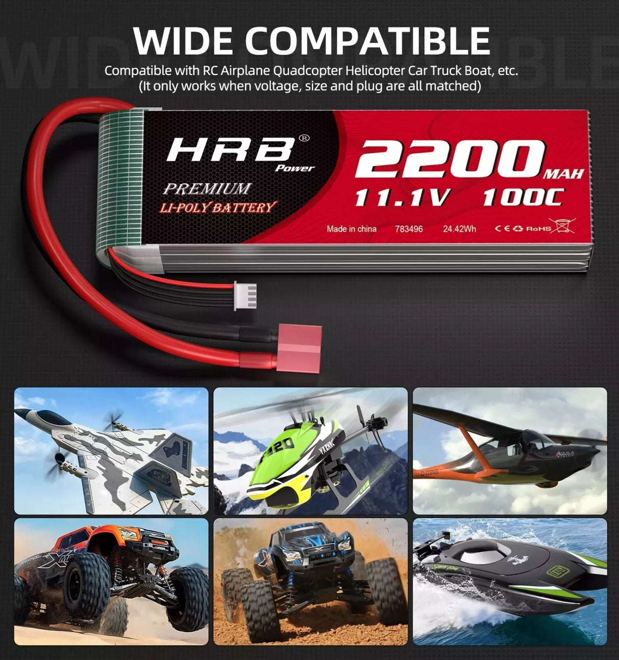HRB 3S 2200mAh 11,1V 100C LiPo-Akku mit Deans T-Stecker (2 St.)