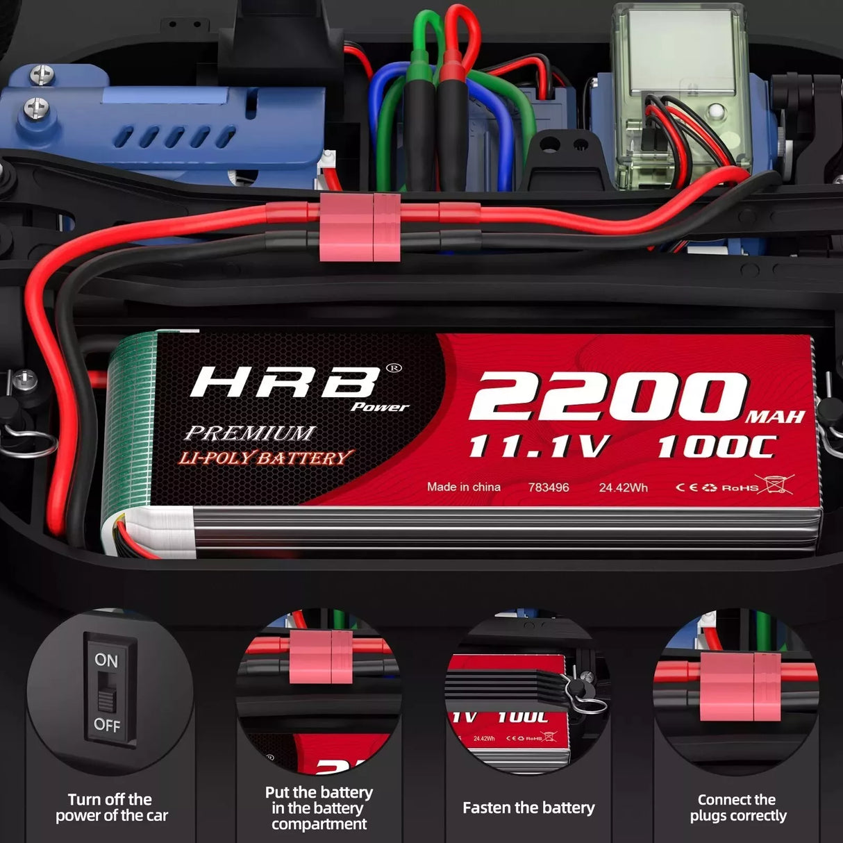 HRB 3S 2200mAh 11,1V 100C LiPo-Akku mit Deans T-Stecker (2 St.)
