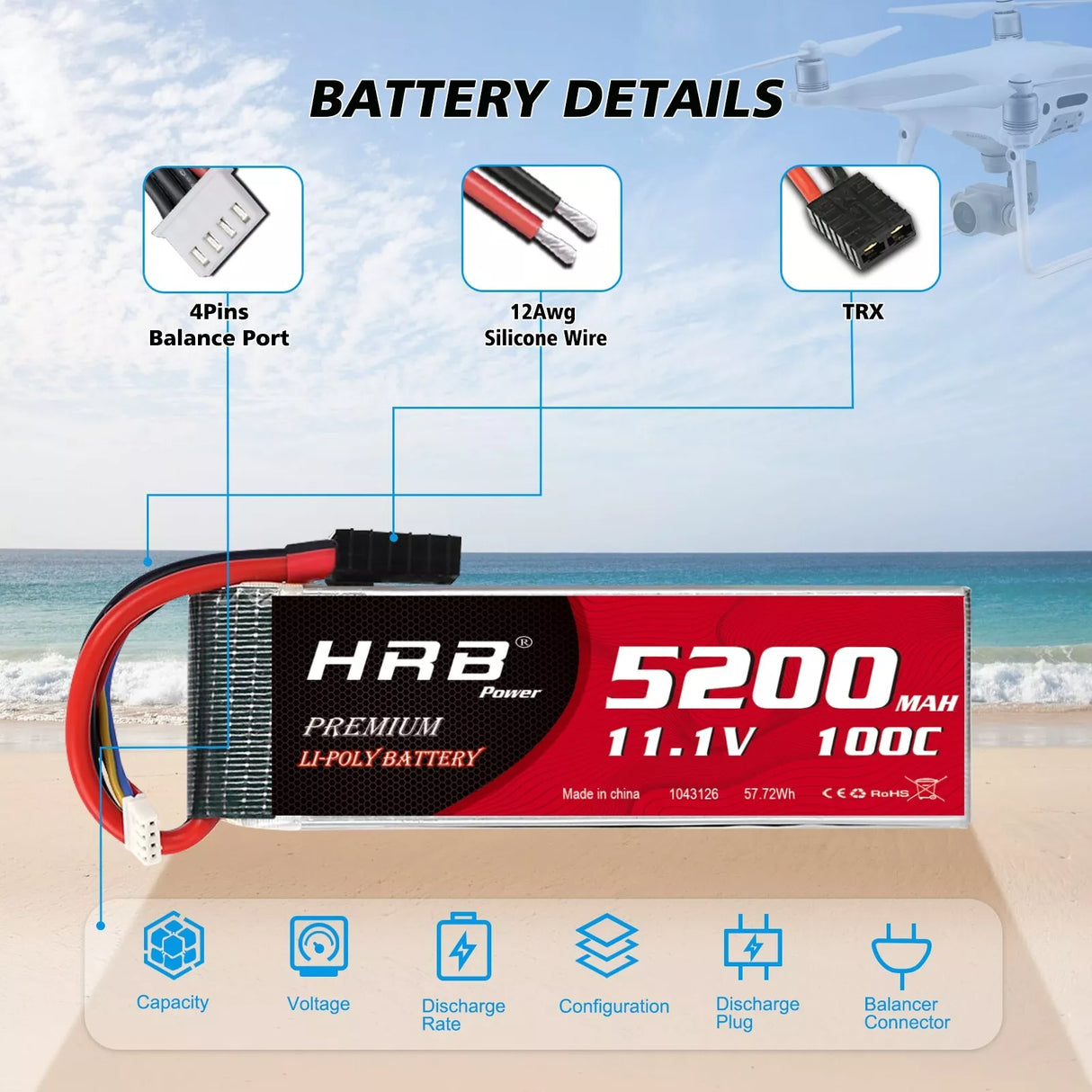 HRB 3S 5200mAh 11,1V 100C LiPo-Akku mit TRX-Stecker ( 2 St.)