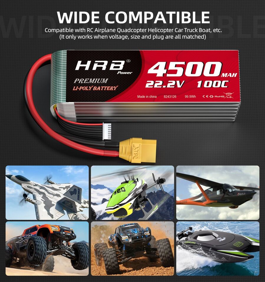 HRB Premium Line 6S 4500mAh 22,2V 100C XT90 LiPo Akku (2 Stück)
