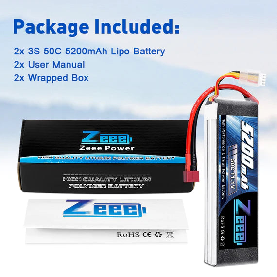 Zeee 3S Lipo Akku 5200mAh 11.1V 50C DEAN (2 St.) - LiPo24.de