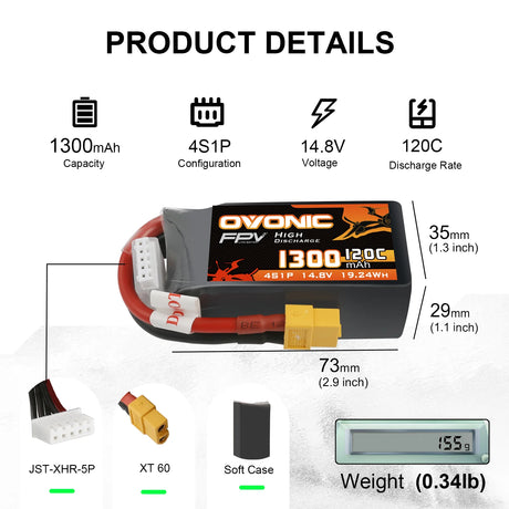 Ovonic 4S 1300mAh 120C 14,8V XT60 LiPo Akkupack (2 St.) - LiPo24.de