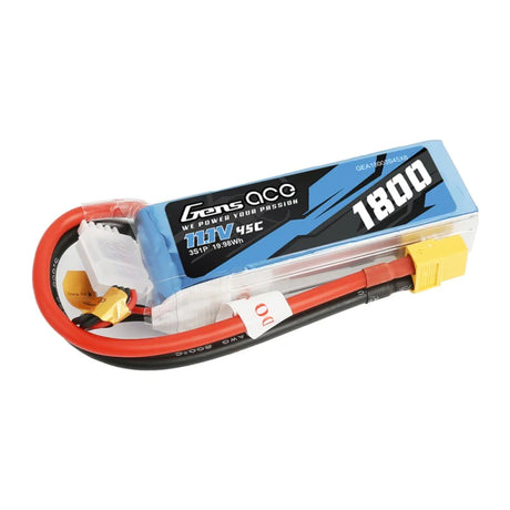 Gens Ace 1800mAh 11.1V 45C 3S1P Lipo Akkupack mit XT60 Stecker - LiPo24.de