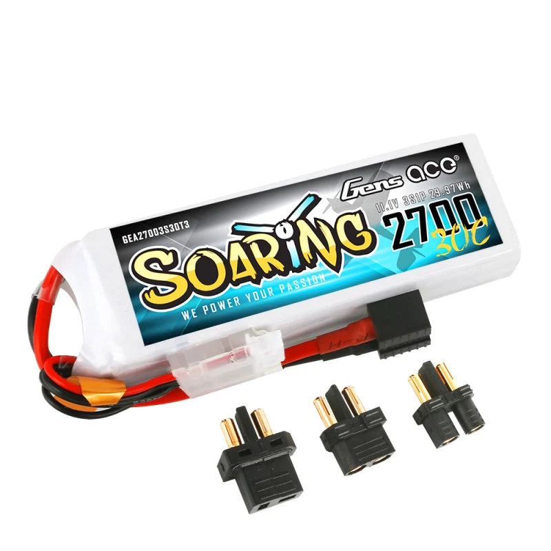 Gens Ace Soaring 2700mAh 11.1V 30C 3S1P LiPo Akkupack mit EC3/XT60/T-Stecker - LiPo24.de
