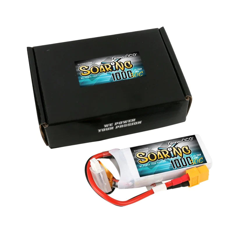 Gens Ace Soaring 1000mAh 7.4V 30C 2S1P Lipo Akkupack mit XT60 Stecker - LiPo24.de