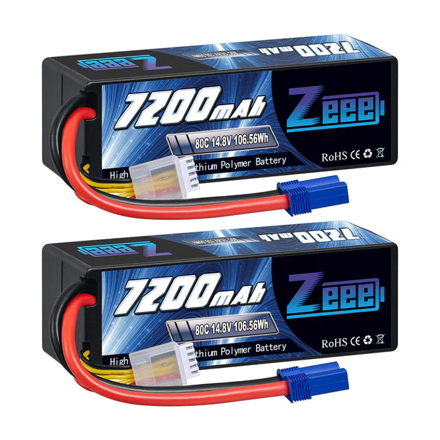 Zeee 4S Lipo Akku 7200mAh 14,8V 80C mit EC5 Anschluss Hartschalenkoffer für RC Car RC Racing Modelle (2 St.) - LiPo24.de