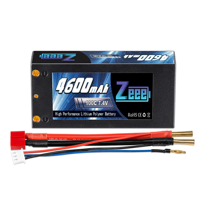 Zeee 2S Shorty Lipo Akku 4600mAh 7,4V 100C Hartschalenkoffer mit 4mm Bullet Deans Stecker für RC Car RC Modelle - LiPo24.de