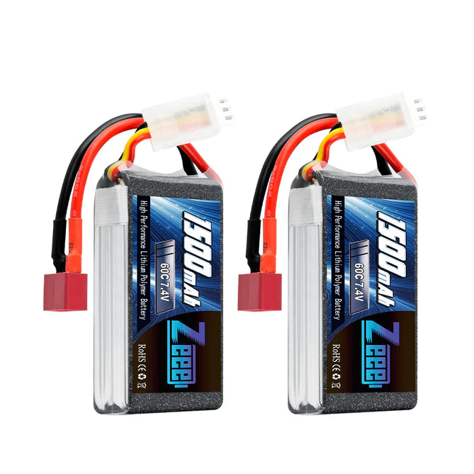 Zeee 2S Lipo Akku 1500mAh 7.4V 60C mit Deans Stecker für RC Modelle (2 Pack) - LiPo24.de