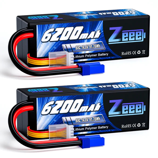 Zeee 4S Lipo Akku 6200mAh 14,8 V 80 C Hartschalenkoffer mit EC5-Anschluss für RC Car RC-Modelle (2 Packungen) - LiPo24.de