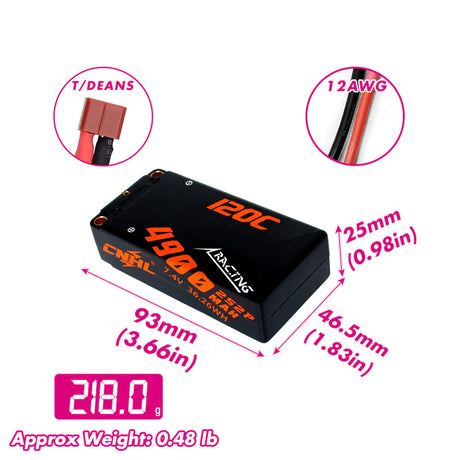 CNHL Racing Series 4900mAh 7,4V 2S2P 120C Hartschalen-Lipo-Akku mit T/Dean-Stecker (2 St.) - LiPo24.de
