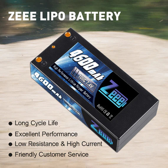 Zeee 2S Shorty Lipo Akku 4600mAh 7,4V 100C Hartschalenkoffer mit 4mm Bullet Deans Stecker für RC Car RC Modelle - LiPo24.de