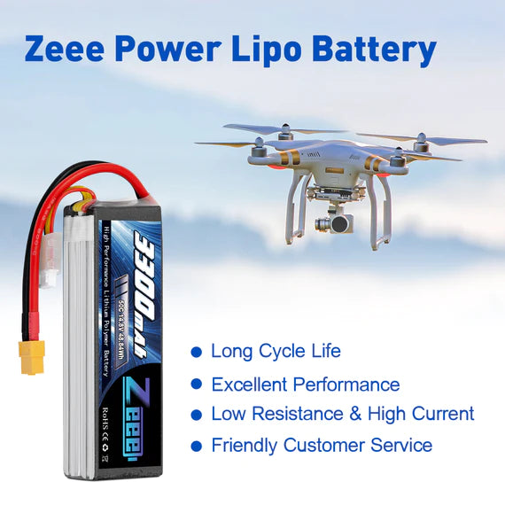 Zeee 4S Lipo Akku 3300mAh 14,8V 50C Soft Case mit XT60 Stecker für RC Flugzeug RC Auto (2 Packungen) - LiPo24.de
