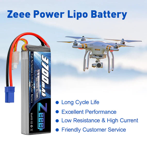 Zeee 4S Lipo Akku 3700mAh 14,8V 60C Soft Case mit EC5 Stecker für RC Flugzeug RC Modelle (2 Packungen) - LiPo24.de