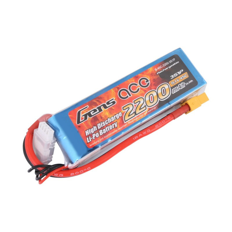 Gens Ace 2200mAh 11,1V 45C 3S1P Lipo Akkupack mit XT60 Stecker - LiPo24.de