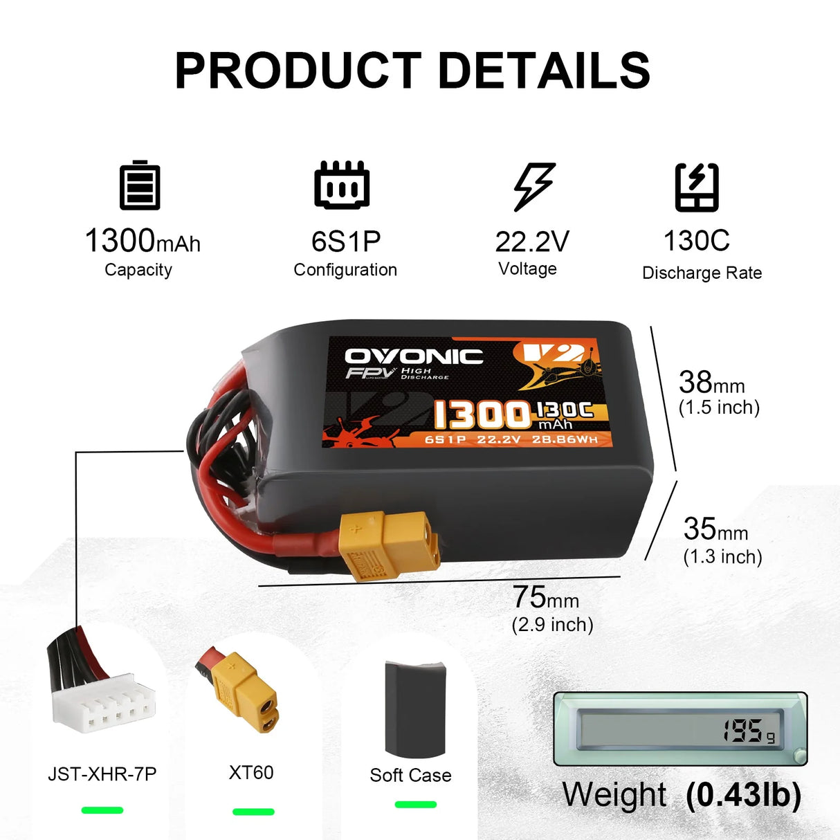 Ovonic 6S 1300mAh 130C 22,2V XT60 Lipo Akku Pack (2 St.) - LiPo24.de