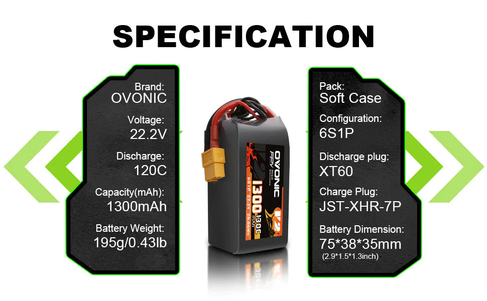 Ovonic 6S 1300mAh 130C 22,2V XT60 Lipo Akku Pack (2 St.) - LiPo24.de