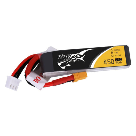 Tattu 450mAh 2S 75C 7.4V Lipo Akku mit XT30 Stecker-Lange Größe - LiPo24.de