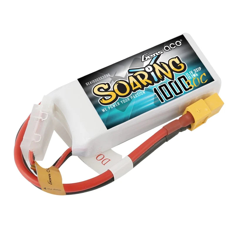 Gens Ace Soaring 1000mAh 11.1V 30C 3S1P Lipo Akkupack mit XT60 Stecker - LiPo24.de