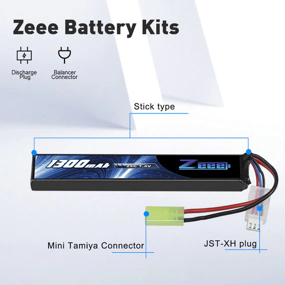 Zeee 2S Lipo Akku 1300mAh 7,4V 25C Airsoft Mini Tamiya Stecker - LiPo24.de