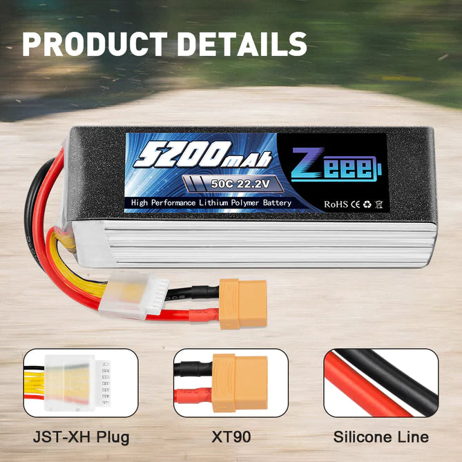 Zeee 6S Lipo Akku 5200mAh 22.2V 50C XT90 - LiPo24.de