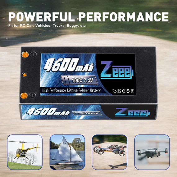 Zeee 2S Shorty Lipo Akku 4600mAh 7,4V 100C Hartschalenkoffer mit 4mm Bullet Deans Stecker für RC Car RC Modelle - LiPo24.de