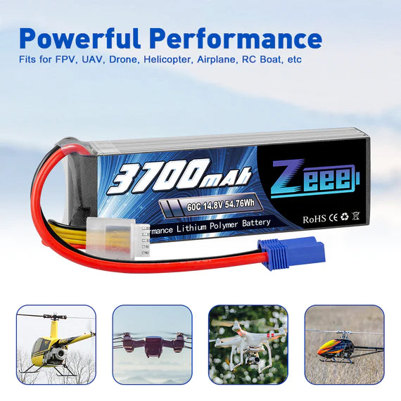 Zeee 4S Lipo Akku 3700mAh 14,8V 60C Soft Case mit EC5 Stecker für RC Flugzeug RC Modelle (2 Packungen) - LiPo24.de