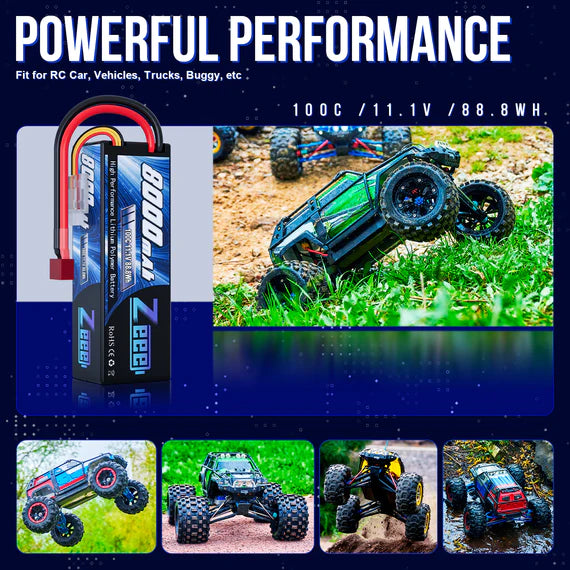 Zeee 3S Lipo Akku 8000mAh 11.1V 100C mit Deans T Plug Hard Case Akku - LiPo24.de