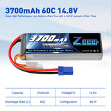 Zeee 4S Lipo Akku 3700mAh 14,8V 60C Soft Case mit EC5 Stecker für RC Flugzeug RC Modelle (2 Packungen) - LiPo24.de