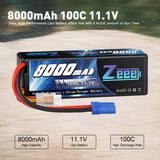 Zeee 3S Lipo Akku 8000mAh 11,1V 100C Hartschalenkoffer mit EC5 Stecker für 1/8 1/10 RC Automodell (2 Stück) - LiPo24.de